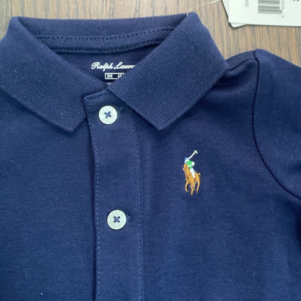 NWT Ralph Lauren Navy Baby Boy Cotton Polo Coverall 3 month - Picture 4 of 10